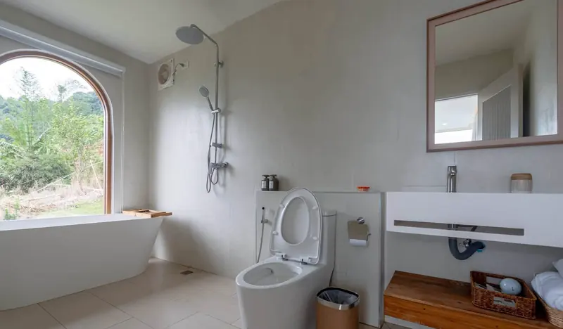 Bathroom with tub and shower