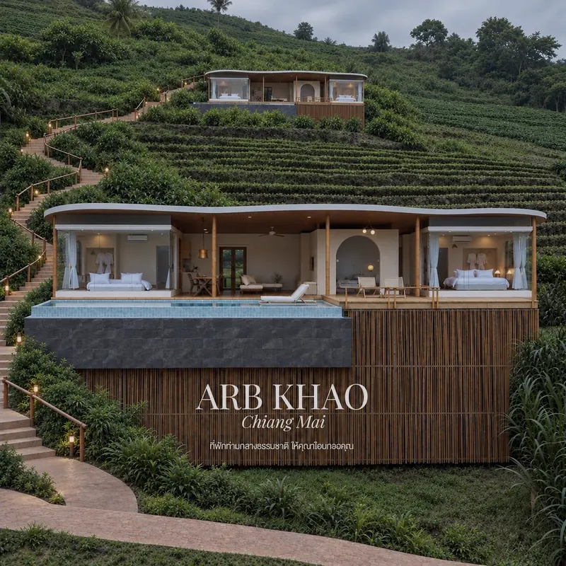 Both pool villas on the hillside