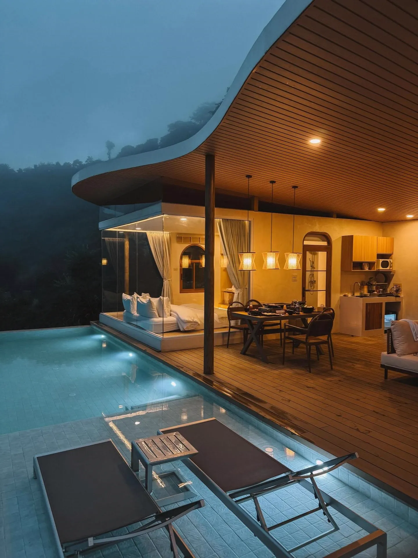 ARB KHAO villa and pool at night